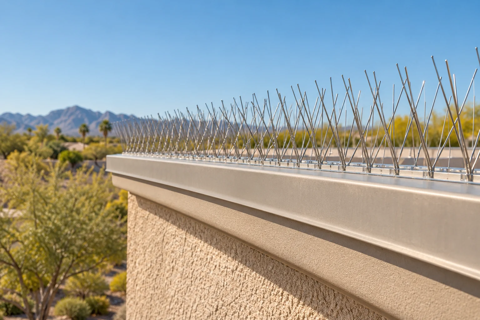 Bird deterrent spikes fitted along a roof ledge