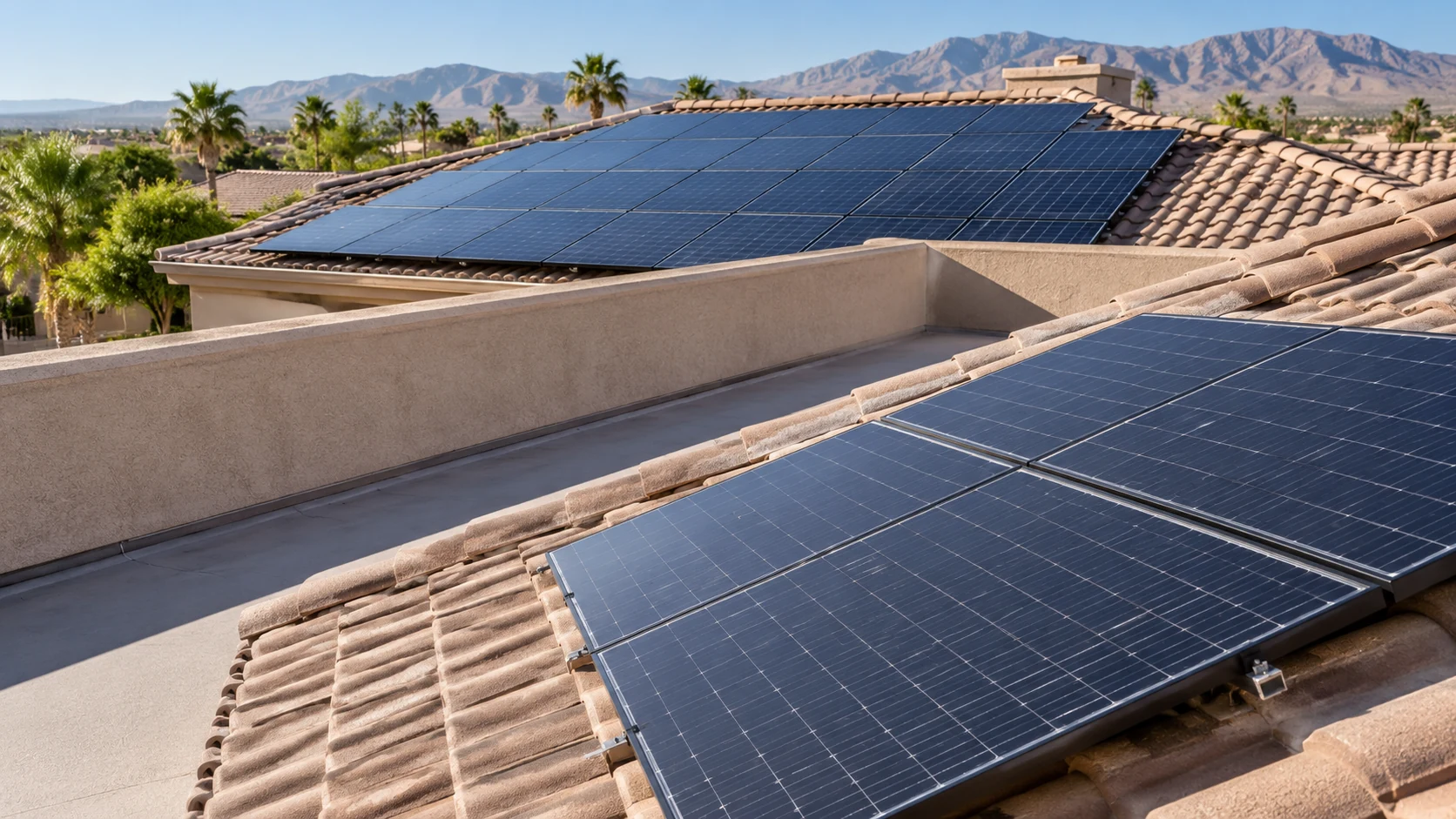 Separate solar panel groups with a clear roof section between them