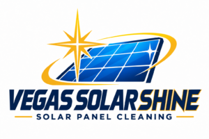Vegas Solar Shine solar panel cleaning logo with a blue solar panel and golden sun